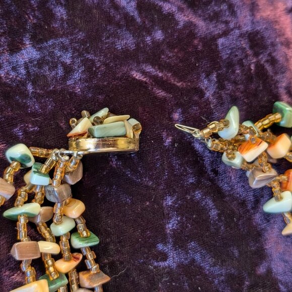 Vintage Multi-strand Shell & Glass Bead Necklace, Made in Japan - Southwest Hues - Picture 9 of 16